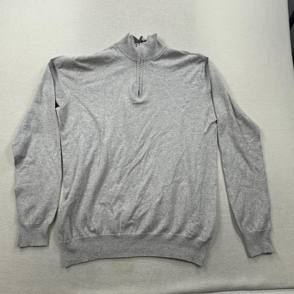 Bianco Brioni Sweater Mens Large Gray Half Zip Mock Neck Lightweight Pullover - Picture 1 of 9